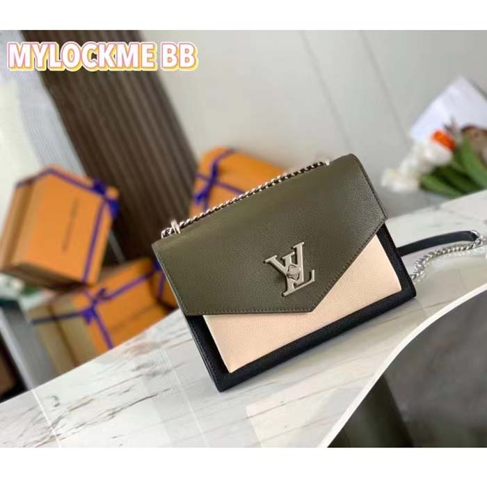 Louis Vuitton LV Women Mylockme Chain Bag Light Khaki Green Grained Calf Leather (6)