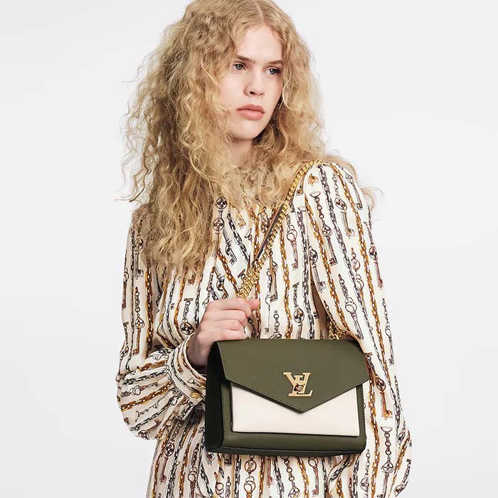 Louis Vuitton LV Women Mylockme Chain Bag Light Khaki Green Grained Calf Leather (7)