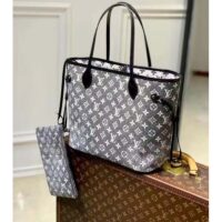 Louis Vuitton LV Women Neverfull MM Tote Gray Denim Textile Jacquard (3)