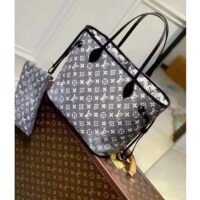 Louis Vuitton LV Women Neverfull MM Tote Gray Denim Textile Jacquard (3)