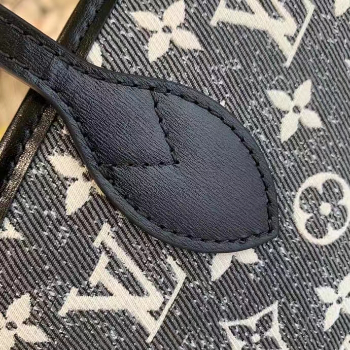 Louis Vuitton LV Women Neverfull MM Tote Gray Denim Textile Jacquard (6)