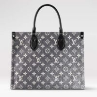 Louis Vuitton LV Women OnTheGo MM Tote Gray Denim Textile Jacquard (4)