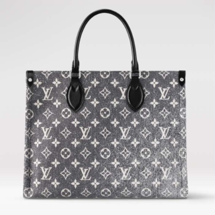 Louis Vuitton LV Women OnTheGo MM Tote Gray Denim Textile Jacquard