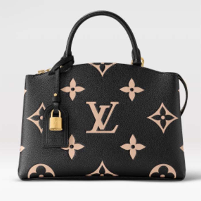 Louis Vuitton LV Women Petit Palais Handbag Noir Beige Embossed Grained Cowhide
