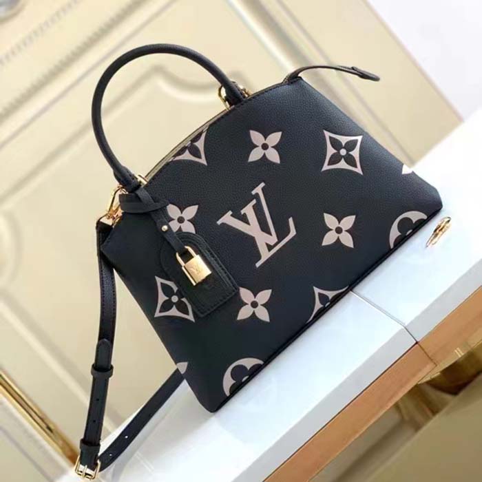 Louis Vuitton LV Women Petit Palais Handbag Noir Beige Embossed Grained Cowhide (3)