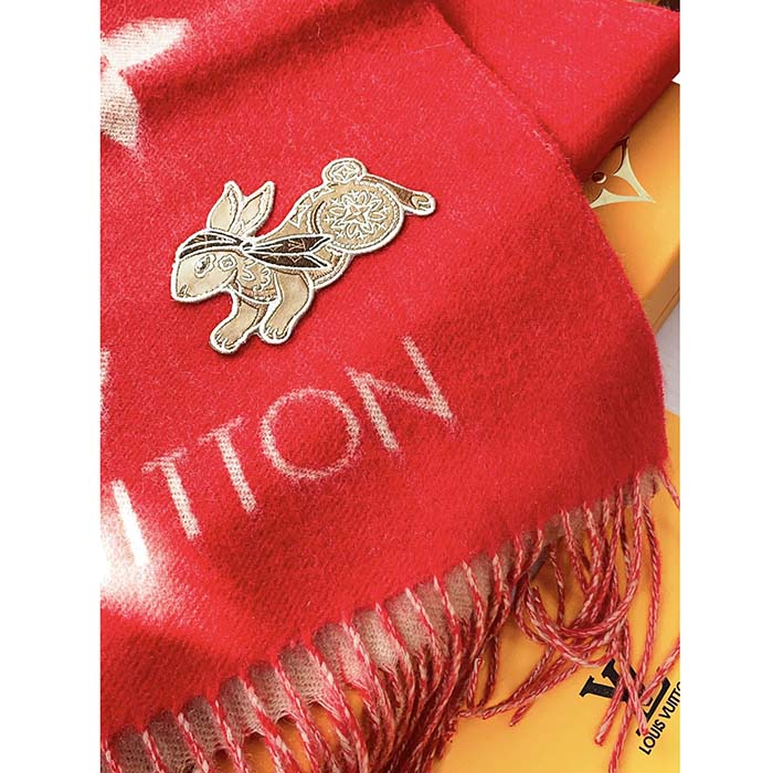 Louis Vuitton LV Women Precious Rabbit Essential Scarf Red Wool Jacquard Monogram (10)