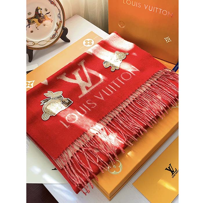 Louis Vuitton LV Women Precious Rabbit Essential Scarf Red Wool Jacquard Monogram (2)