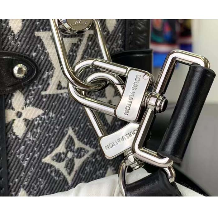 Louis Vuitton LV Women Side Trunk Handbag Gray Denim Textile Jacquard (5)