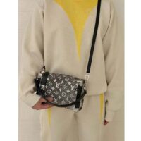 Louis Vuitton LV Women Side Trunk Handbag Gray Denim Textile Jacquard (4)
