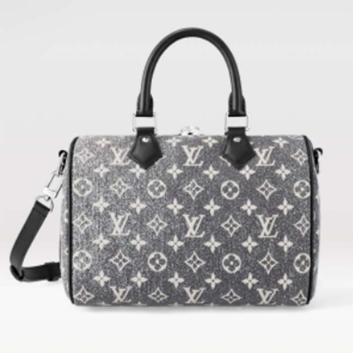 Louis Vuitton LV Women Speedy Bandoulière 25 Handbag Gray Denim Textile Jacquard