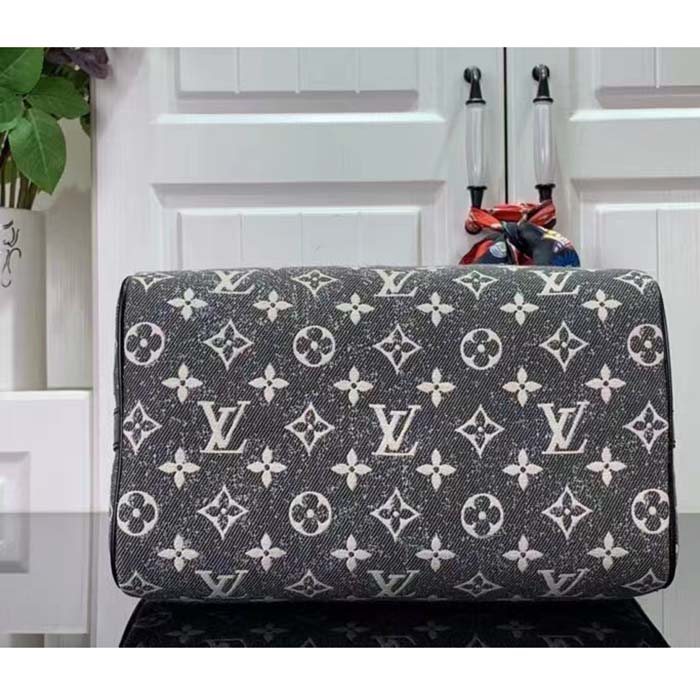 Louis Vuitton LV Women Speedy Bandoulière 25 Handbag Gray Denim Textile Jacquard (2)