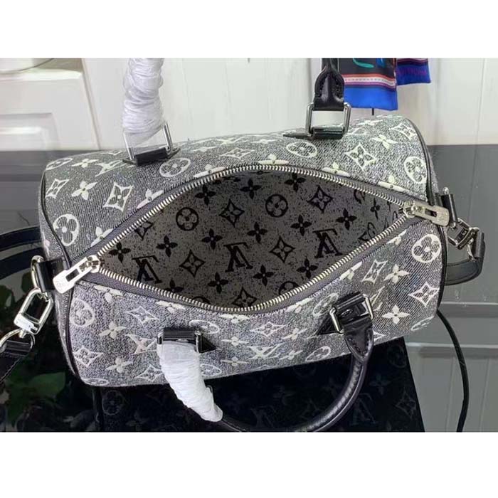 Louis Vuitton LV Women Speedy Bandoulière 25 Handbag Gray Denim Textile Jacquard (5)