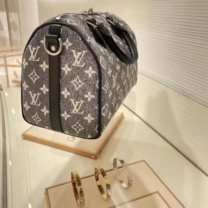 Louis Vuitton LV Women Speedy Bandoulière 25 Handbag Gray Denim Textile Jacquard (6)