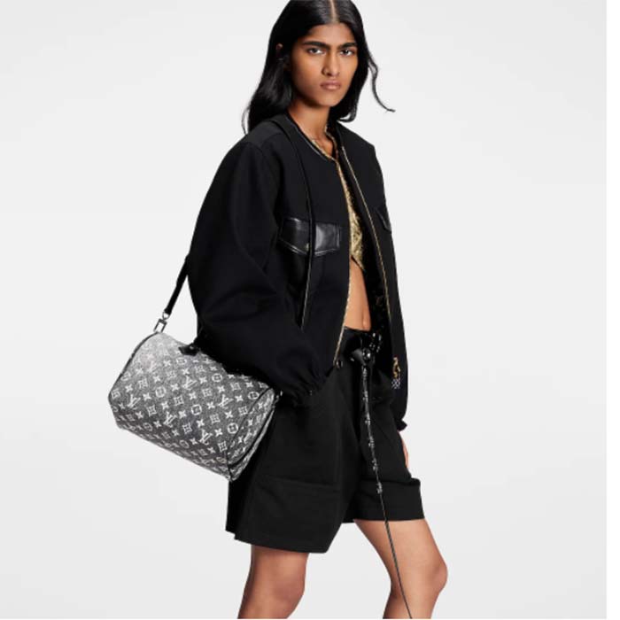 Louis Vuitton LV Women Speedy Bandoulière 25 Handbag Gray Denim Textile Jacquard (7)