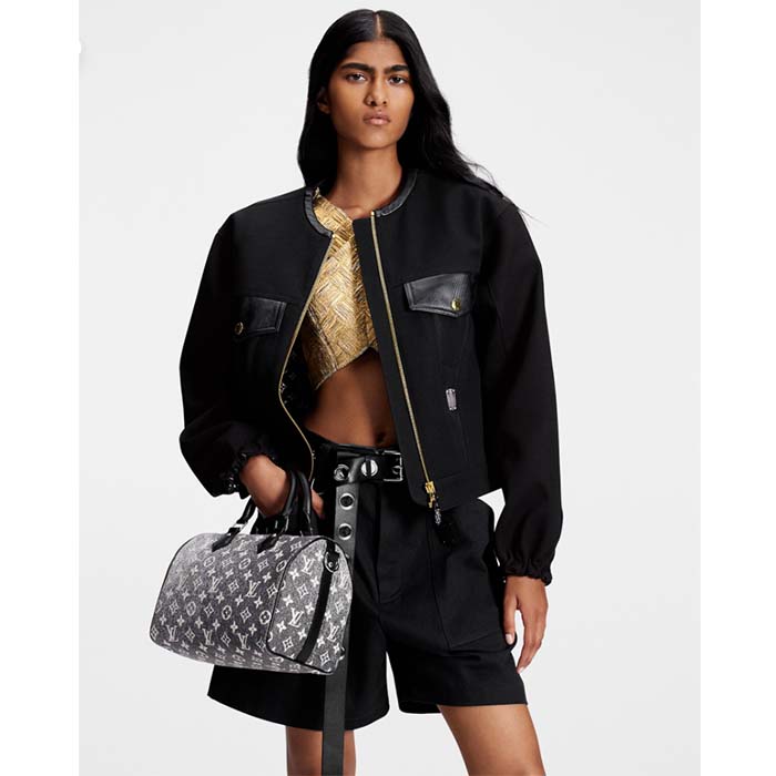 Louis Vuitton LV Women Speedy Bandoulière 25 Handbag Gray Denim Textile Jacquard (8)