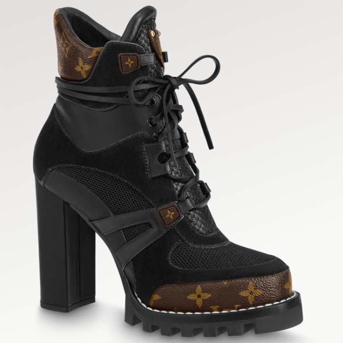 Louis Vuitton LV Women Star Trail Ankle Boot Black Mix Materials Treaded Rubber 9.5 Cm Heel