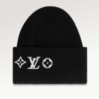 Louis Vuitton Unisex LV Headline Beanie Black Wool Monogram Flowers (1)