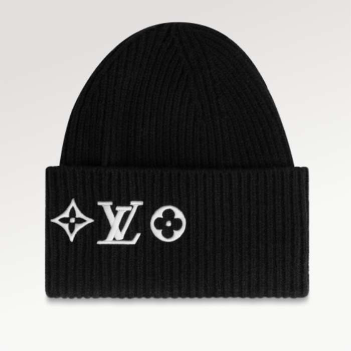 Louis Vuitton Unisex LV Headline Beanie Black Wool Monogram Flowers