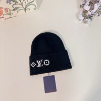 Louis Vuitton Unisex LV Headline Beanie Black Wool Monogram Flowers (1)