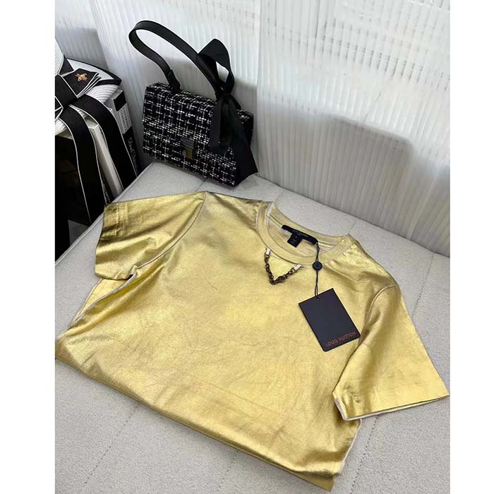Louis Vuitton Women LV Metallic Wash T-Shirt Cotton Gold Regular Fit (1)
