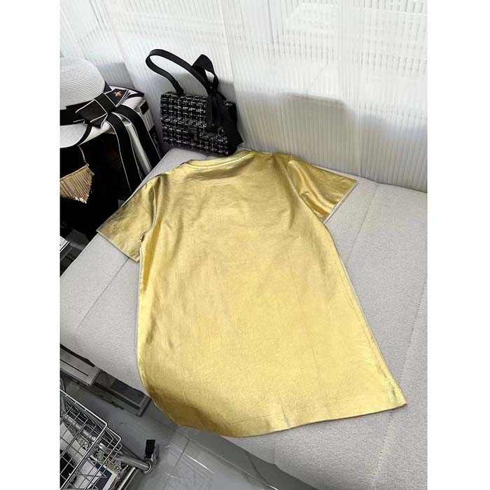 Louis Vuitton Women LV Metallic Wash T-Shirt Cotton Gold Regular Fit (12)