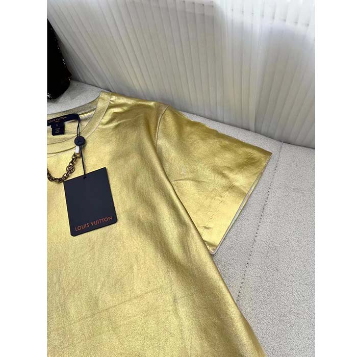 Louis Vuitton Women LV Metallic Wash T-Shirt Cotton Gold Regular Fit (2)