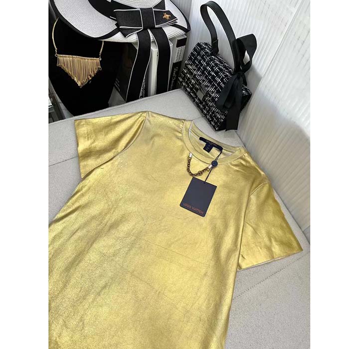 Louis Vuitton Women LV Metallic Wash T-Shirt Cotton Gold Regular Fit (8)