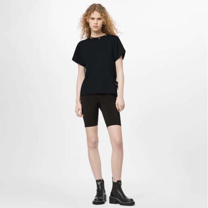 Louis Vuitton Women LV Side Strap T-Shirt Cotton Black Regular Fit (10)