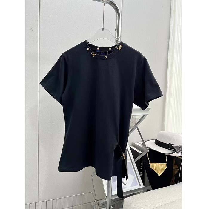 Louis Vuitton Women LV Side Strap T-Shirt Cotton Black Regular Fit (7)