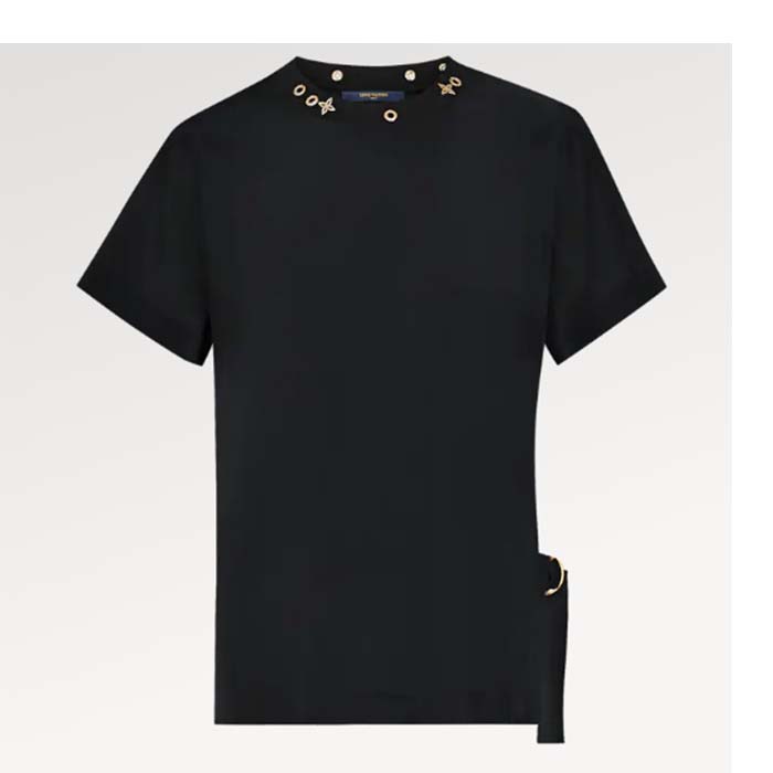 Louis Vuitton Women LV Side Strap T-Shirt Cotton Black Regular Fit