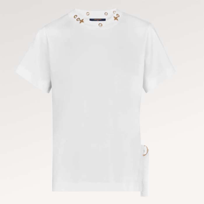 Louis Vuitton Women LV Side Strap T-Shirt Cotton White Regular Fit