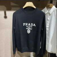 Prada Women Cashmere Wool Prada Logo Crew-Neck Sweater Black Menswear Fit (6)