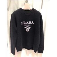 Prada Women Cashmere Wool Prada Logo Crew-Neck Sweater Black Menswear Fit (6)