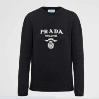 Prada Women Cashmere Wool Prada Logo Crew-Neck Sweater Black Menswear Fit (6)