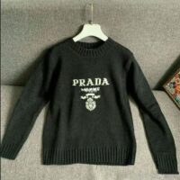 Prada Women Cashmere Wool Prada Logo Crew-Neck Sweater Black Menswear Fit (6)