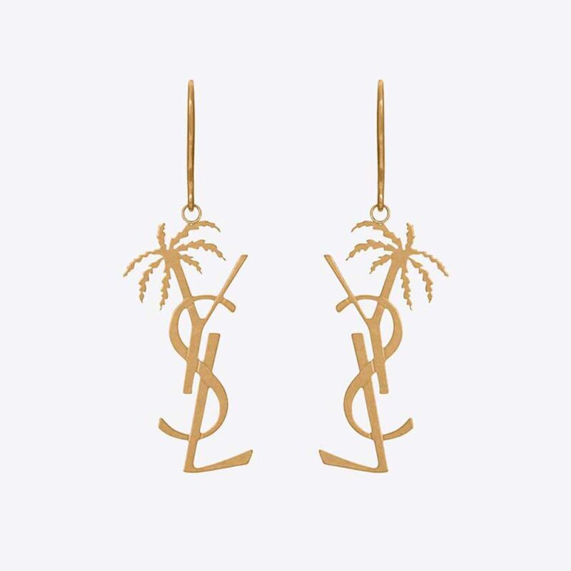 Saint Laurent YSL Women Monogram Palm Earrings in Metal-Gold
