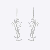 Saint Laurent YSL Women Monogram Palm Earrings in Metal-Silver (1)