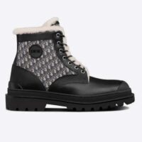 Dior Unisex Dior Explorer Ankle Boot Black Smooth Calfskin Beige Black Oblique Jacquard (8)