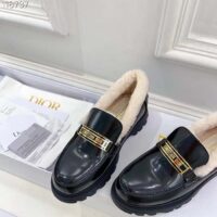 Dior Women Shoes CD Dior Code Loafer Black Brushed Calfskin White Shearling (9)