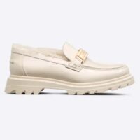 Dior Women Shoes CD Dior Code Loafer White Brushed Calfskin White Shearling (6)