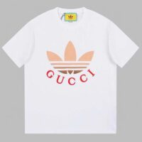 Gucci Men GG Adidas x Gucci Cotton Jersey Ivory Trefoil Print Crewneck Short Sleeves