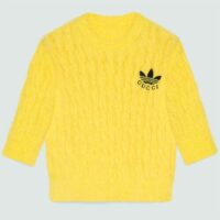 Gucci Women GG Adidas x Gucci Cable Knit Top Yellow Polyamide Trefoil Crewneck Short Sleeves (4)