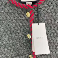 Gucci Women GG Cable Knit Wool Jacket Dark Green Cable Knit Wool Green Red Stripe (13)