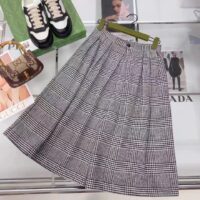 Gucci Women GG Prince Wales Check Pleated Skirt Black White Wool Button Closure (1)