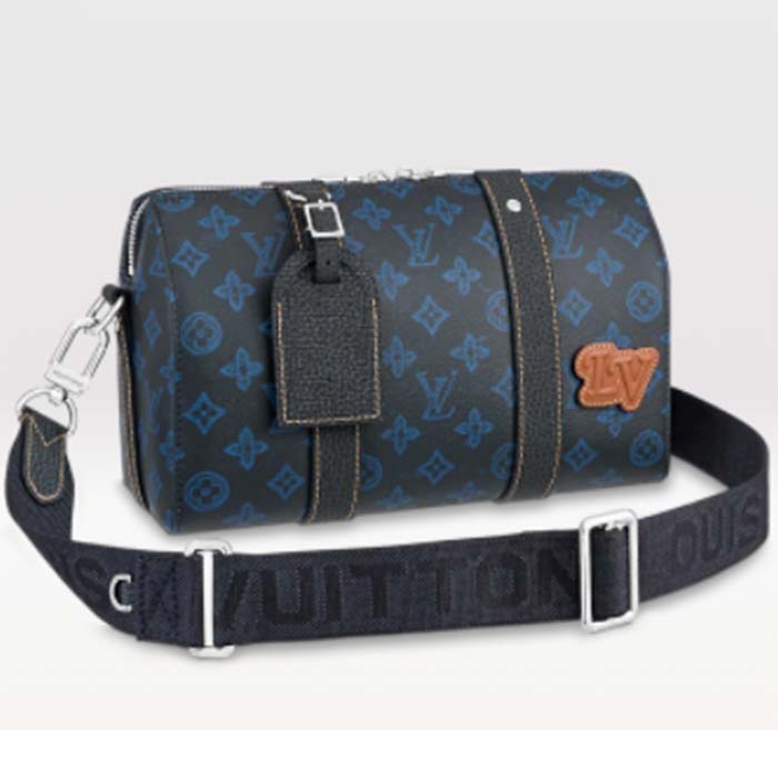 Louis Vuitton LV Unisex City Keepall Blue Monogram Coated Canvas Cowhide