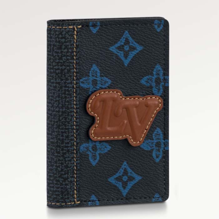 Louis Vuitton LV Unisex Pocket Organizer Blue Monogram Coated Canvas Outside Pocket