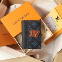 Louis Vuitton LV Unisex Pocket Organizer Blue Monogram Coated Canvas Outside Pocket (3)