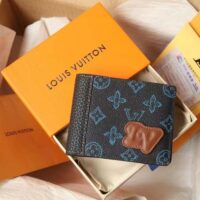 Louis Vuitton LV Unisex Slender Wallet Blue Monogram Coated Canvas Bill Compartment (7)