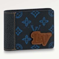 Louis Vuitton LV Unisex Slender Wallet Blue Monogram Coated Canvas Bill Compartment (7)