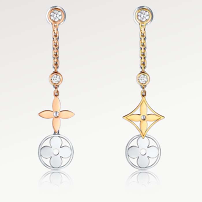 Louis Vuitton Women Idylle Blossom Long Earrings Monogram Flowers 3 Gold Diamonds